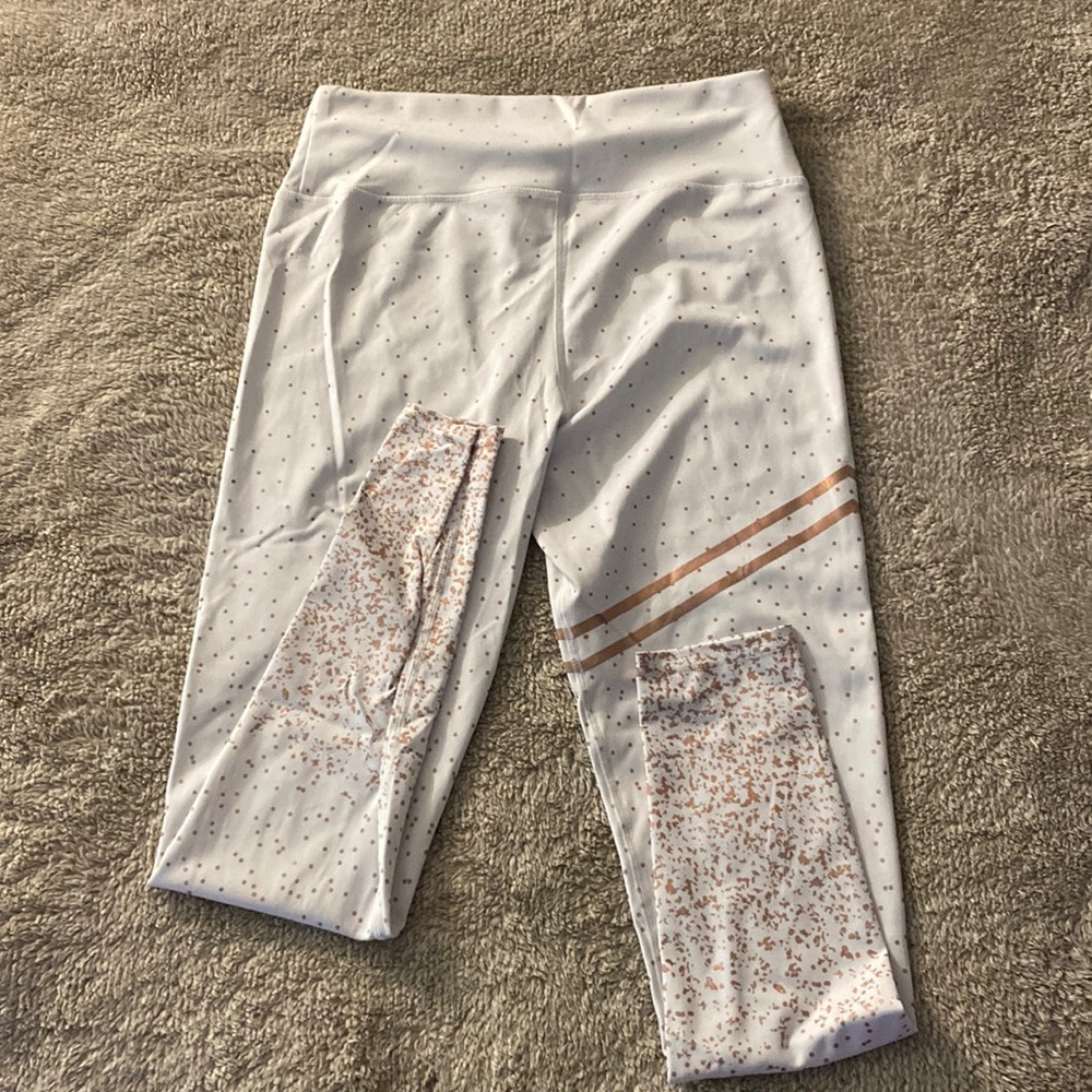 White Leggings with Gold Print